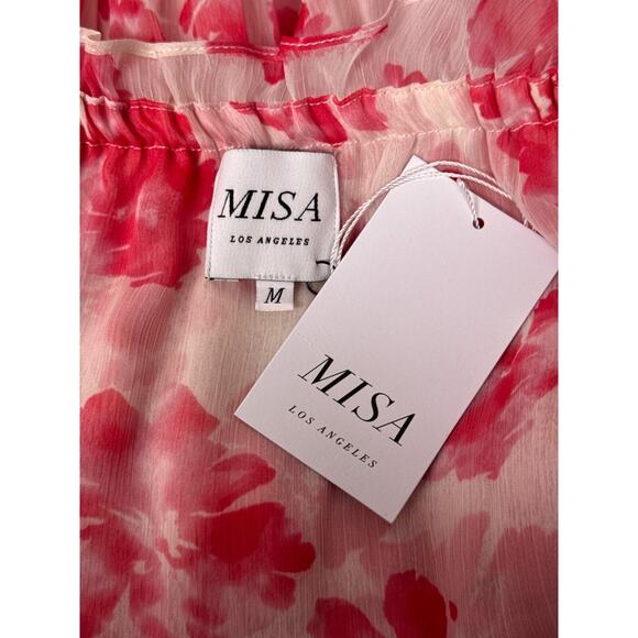 New MISA Los Angeles Dress Medium Womens Floral Ruffle Off The Shoulder Mini - Picture 7 of 8